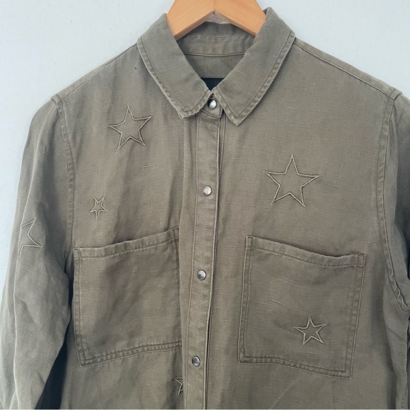 Rails Linen Marcel Sage with Stars Shirt Jacket Long Sleeve Button Down Green S - Picture 4 of 12